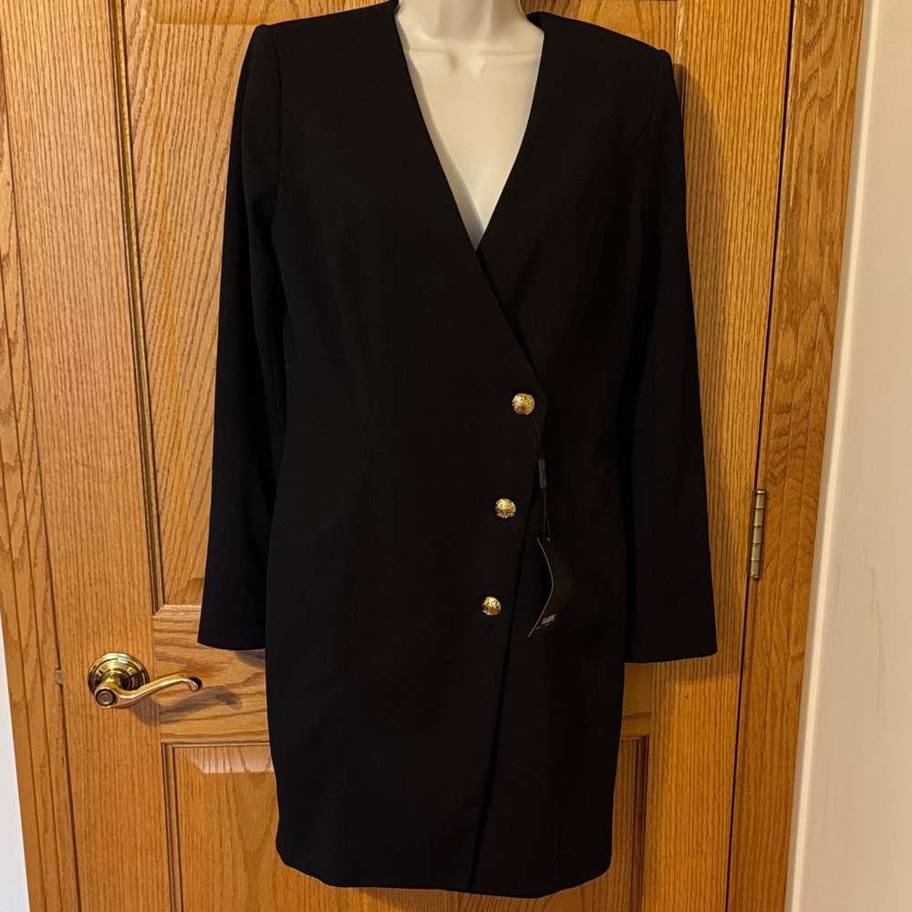 White House Black Market Black Dress with Gold Accents